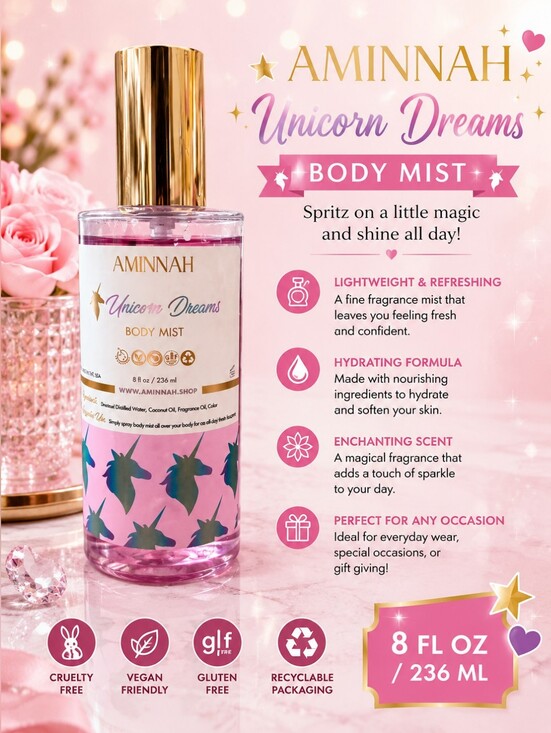 Aminnah Other - ✨️ Aminnah Unicorn Dreams Body Mist | 8 oz Hydrating Fragrance Mist |